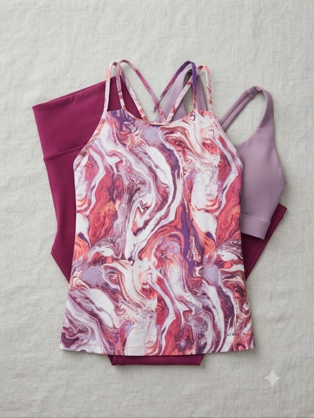 Patagonia Red White Marbled Print Athletic Work Out Top